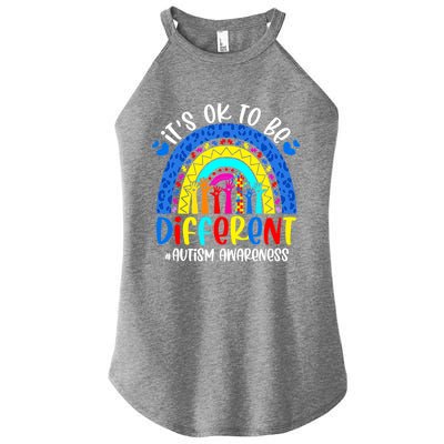 Autism Awareness ItS Ok To Be Different Leopard Rainbow Meaningful Gift Women's Perfect Tri Rocker Tank