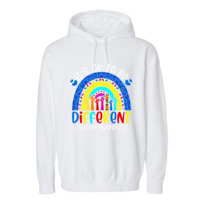 Autism Awareness ItS Ok To Be Different Leopard Rainbow Meaningful Gift Garment-Dyed Fleece Hoodie