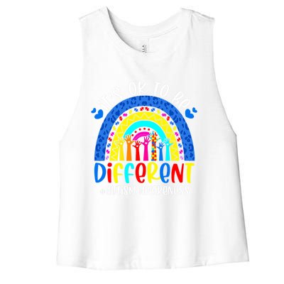 Autism Awareness ItS Ok To Be Different Leopard Rainbow Meaningful Gift Women's Racerback Cropped Tank