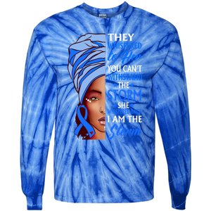 African Afro I Am The Storm Colon Cancer Awareness Cute Gift Tie-Dye Long Sleeve Shirt