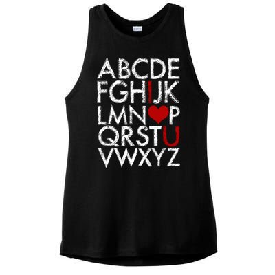 Alphabet ABC I Love You Valentines Day Ladies PosiCharge Tri-Blend Wicking Tank