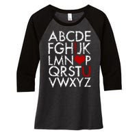 Alphabet ABC I Love You Valentines Day Women's Tri-Blend 3/4-Sleeve Raglan Shirt