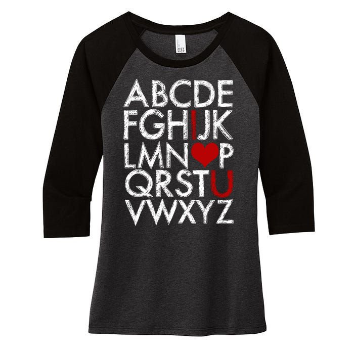 Alphabet ABC I Love You Valentines Day Women's Tri-Blend 3/4-Sleeve Raglan Shirt