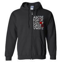 Alphabet ABC I Love You Valentines Day Full Zip Hoodie