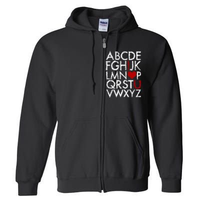 Alphabet ABC I Love You Valentines Day Full Zip Hoodie