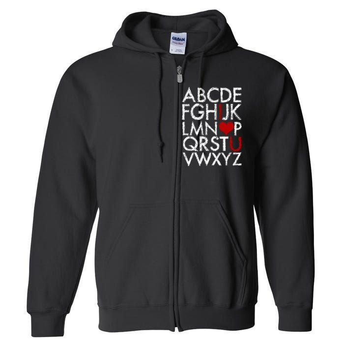 Alphabet ABC I Love You Valentines Day Full Zip Hoodie