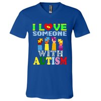 Autism Awareness I Love Someone With Autism Gift V-Neck T-Shirt