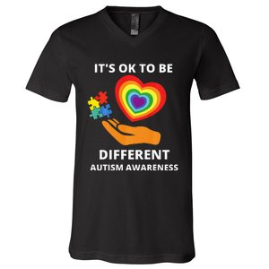 autism awareness its ok to be different V-Neck T-Shirt