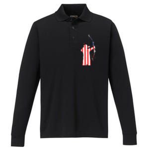 Archery Archer Independence Day Bow Bowhunter Patriotic Gift Performance Long Sleeve Polo