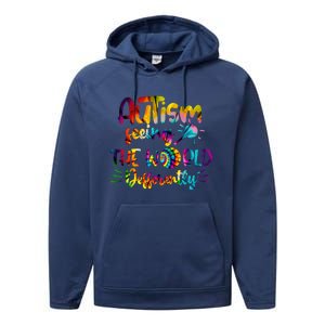 Autism Awareness Inspirational Quote Tie Dye Unity Meaningful Gift Performance Fleece Hoodie