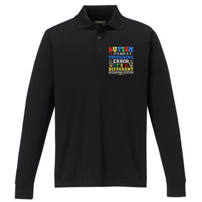 Autism Awareness It's A Different Operating System Gift Performance Long Sleeve Polo