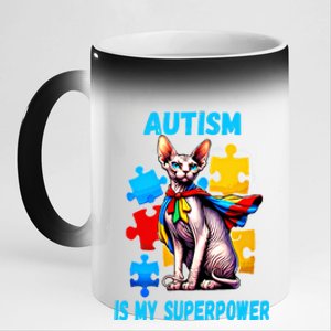 Autism Awareness Is My Superpower Cat Meaningful Gift 11oz Black Color Changing Mug