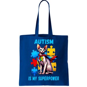 Autism Awareness Is My Superpower Cat Meaningful Gift Tote Bag