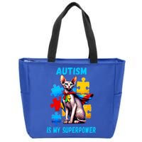 Autism Awareness Is My Superpower Cat Meaningful Gift Zip Tote Bag