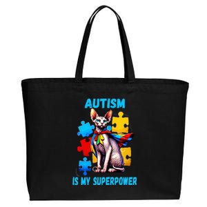 Autism Awareness Is My Superpower Cat Meaningful Gift Cotton Canvas Jumbo Tote