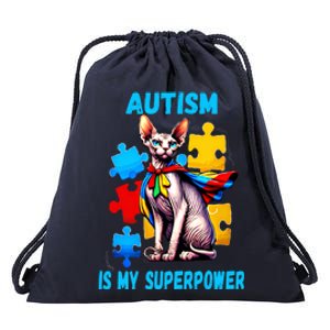 Autism Awareness Is My Superpower Cat Meaningful Gift Drawstring Bag