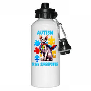 Autism Awareness Is My Superpower Cat Meaningful Gift Aluminum Water Bottle