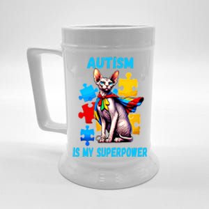 Autism Awareness Is My Superpower Cat Meaningful Gift Beer Stein