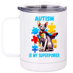 Autism Awareness Is My Superpower Cat Meaningful Gift 12 oz Stainless Steel Tumbler Cup