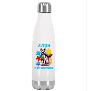 Autism Awareness Is My Superpower Cat Meaningful Gift Stainless Steel Insulated Water Bottle