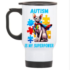 Autism Awareness Is My Superpower Cat Meaningful Gift Stainless Steel Travel Mug