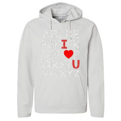 Alphabet ABC I Love You Valentines Day Heart Performance Fleece Hoodie