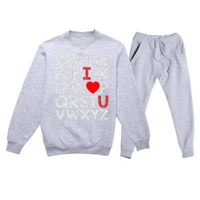 Alphabet ABC I Love You Valentines Day Heart Premium Crewneck Sweatsuit Set