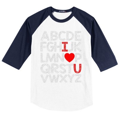 Alphabet ABC I Love You Valentines Day Heart Baseball Sleeve Shirt