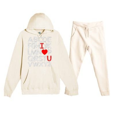 Alphabet ABC I Love You Valentines Day Heart Premium Hooded Sweatsuit Set