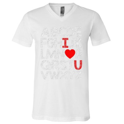 Alphabet ABC I Love You Valentines Day Heart V-Neck T-Shirt