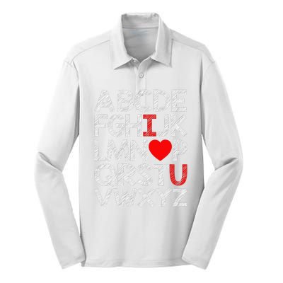 Alphabet ABC I Love You Valentines Day Heart Silk Touch Performance Long Sleeve Polo