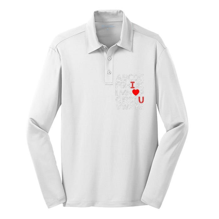 Alphabet ABC I Love You Valentines Day Heart Silk Touch Performance Long Sleeve Polo