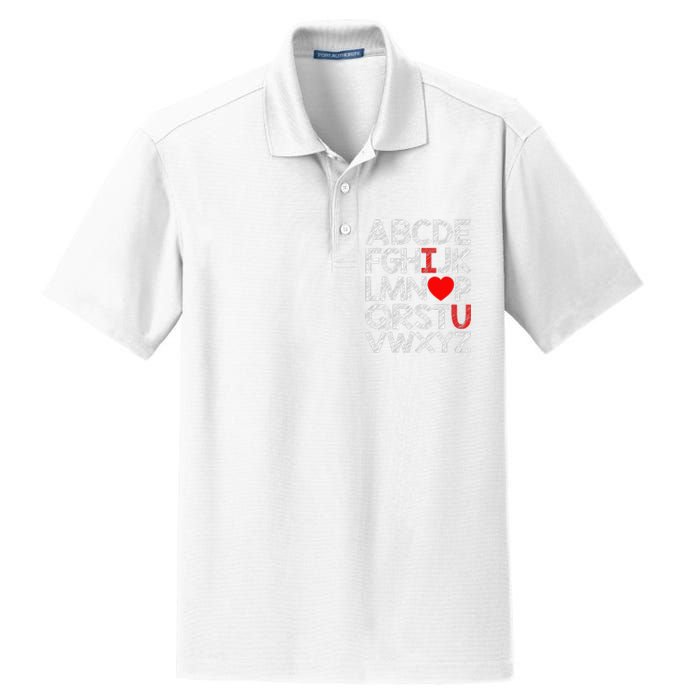 Alphabet ABC I Love You Valentines Day Heart Dry Zone Grid Polo