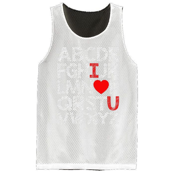 Alphabet ABC I Love You Valentines Day Heart Mesh Reversible Basketball Jersey Tank