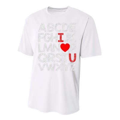 Alphabet ABC I Love You Valentines Day Heart Performance Sprint T-Shirt