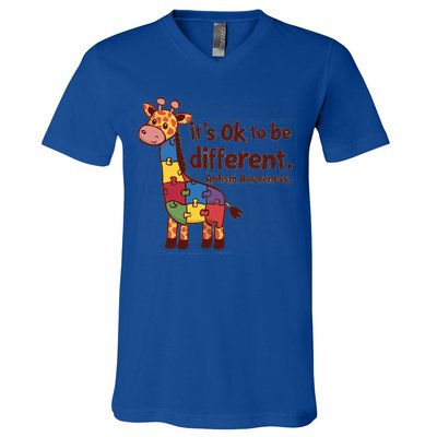 Autism Awareness ItS Ok To Be Different With Giraffe Cute Gift V-Neck T-Shirt