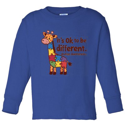 Autism Awareness ItS Ok To Be Different With Giraffe Cute Gift Toddler Long Sleeve Shirt