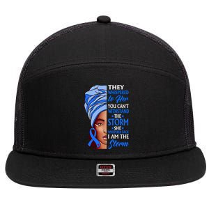 African Afro I Am The Storm Colon Cancer Awareness Gift 7 Panel Mesh Trucker Snapback Hat