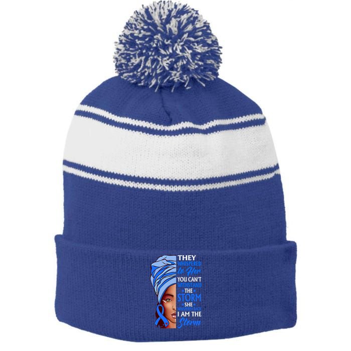 African Afro I Am The Storm Colon Cancer Awareness Gift Stripe Pom Pom Beanie