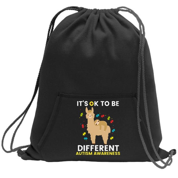 Autism Awareness It's Ok To Be Different Sloth Llama Sweatshirt Cinch Pack Bag