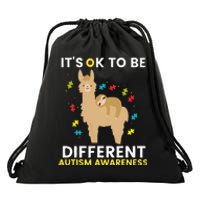 Autism Awareness It's Ok To Be Different Sloth Llama Drawstring Bag