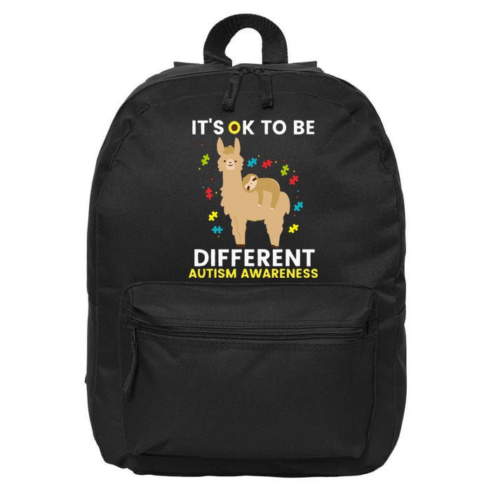 Autism Awareness It's Ok To Be Different Sloth Llama 16 in Basic Backpack