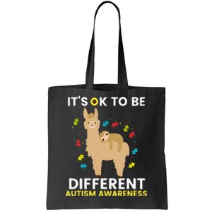 Autism Awareness It's Ok To Be Different Sloth Llama Tote Bag