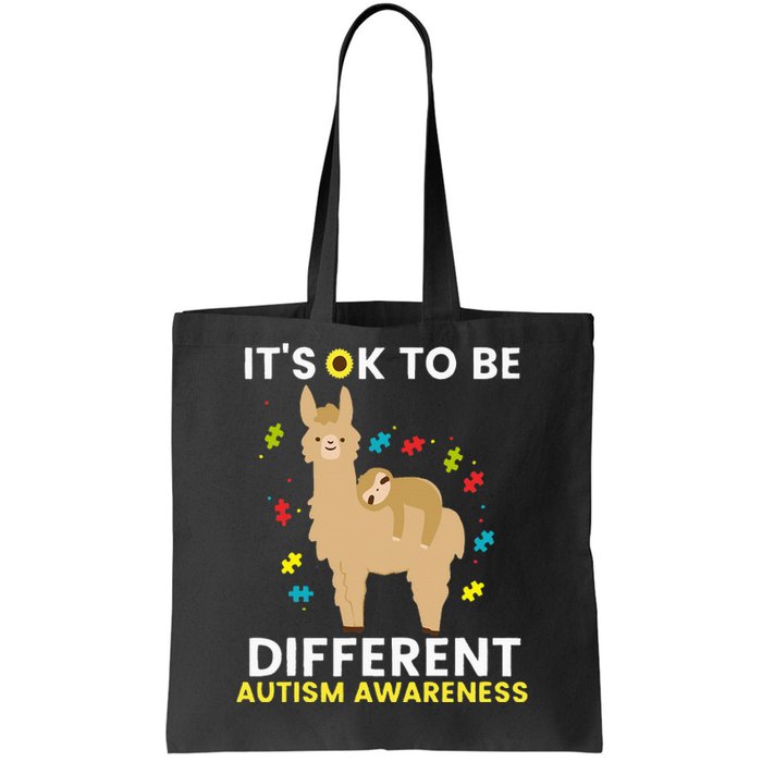 Autism Awareness It's Ok To Be Different Sloth Llama Tote Bag