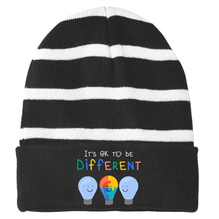 Autism Awareness It's ok to be Different Autism Awareness Striped Beanie with Solid Band