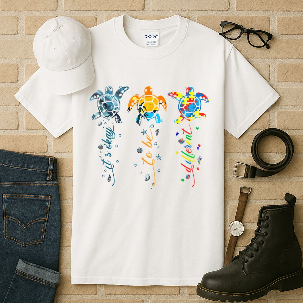 Autism Awareness It's Ok To Be Different Sea Turtle Planet Tall T-Shirt