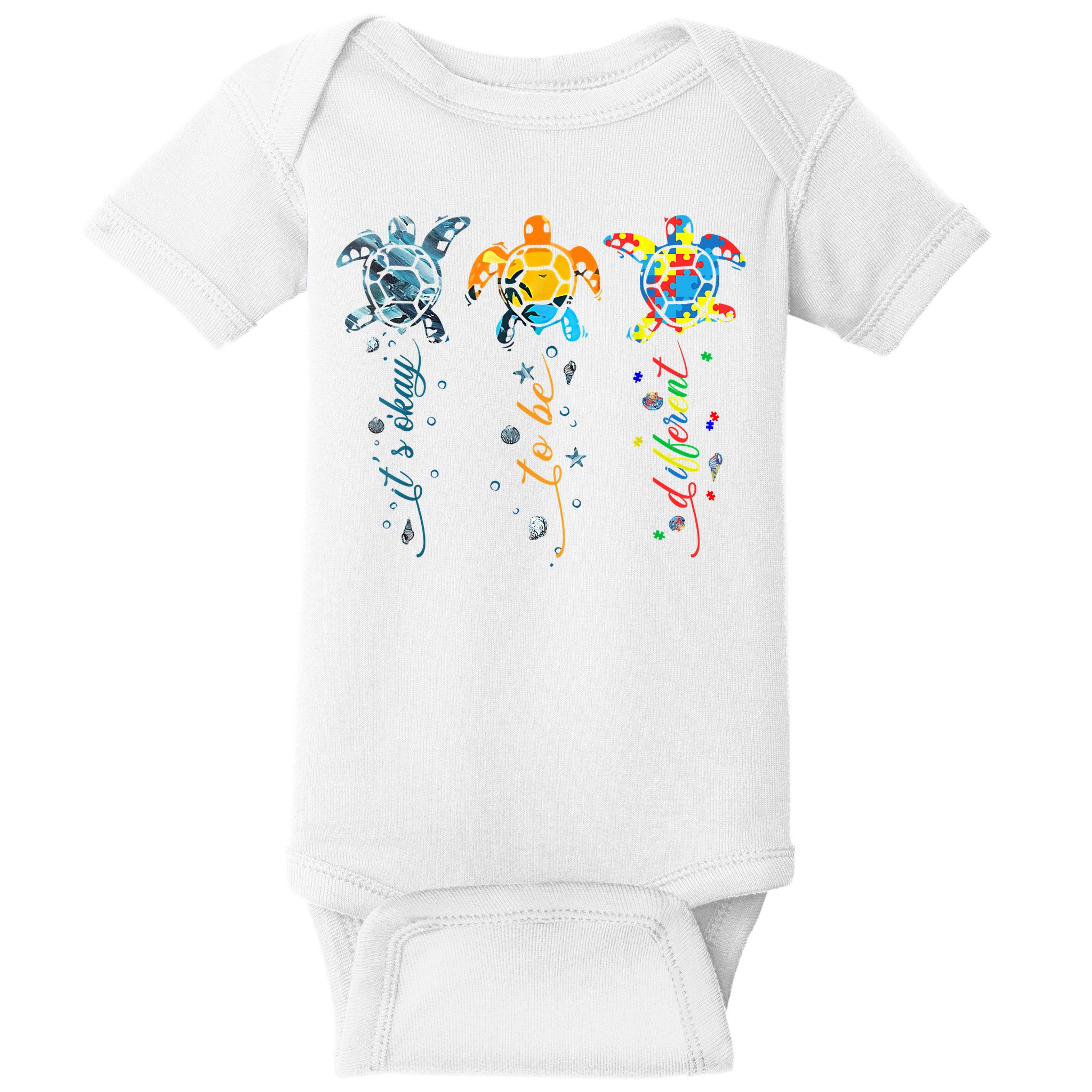 Autism Awareness It's Ok To Be Different Sea Turtle Planet Baby Bodysuit