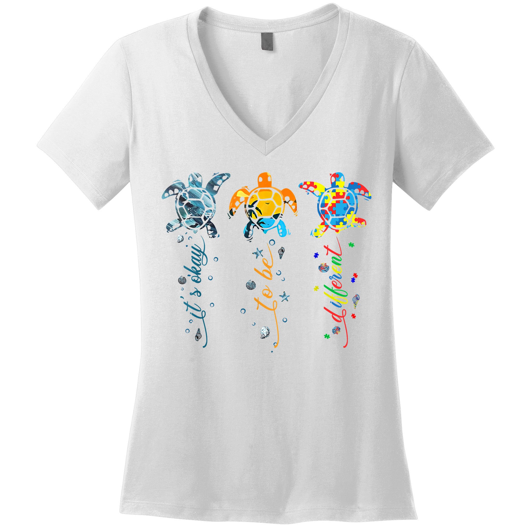 Autism Awareness It's Ok To Be Different Sea Turtle Planet Women's V-Neck T-Shirt