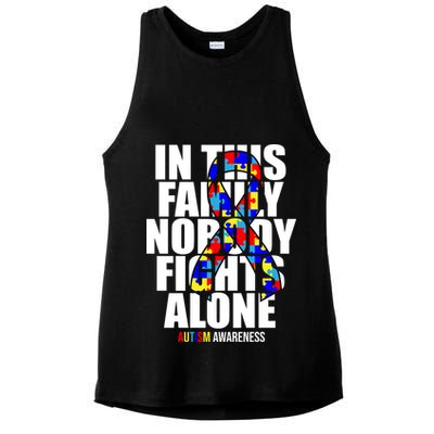 Autism Awareness In This Family Nobody Fights Alone Ribbon Ladies PosiCharge Tri-Blend Wicking Tank