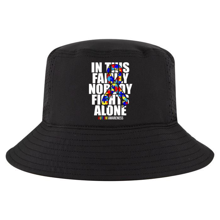 Autism Awareness In This Family Nobody Fights Alone Ribbon Cool Comfort Performance Bucket Hat